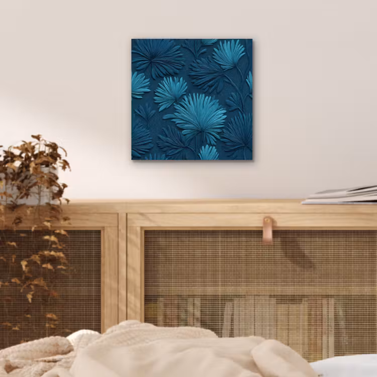 Bladeren - Reliëf - Patroon - Oceaanblauw - Modern aluminium wit klein 46 -sfeer3