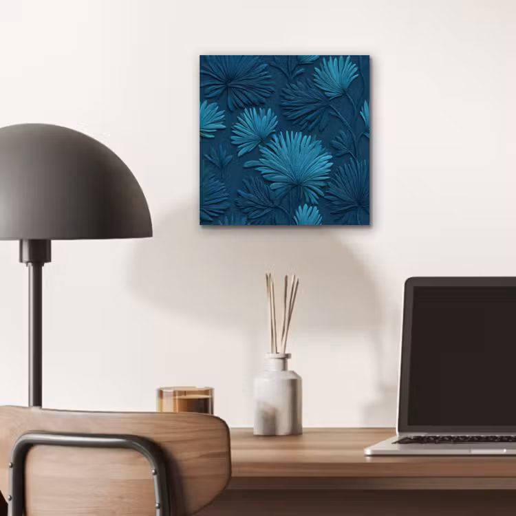 Bladeren - Reliëf - Patroon - Oceaanblauw - Modern aluminium wit klein 46 -sfeer5