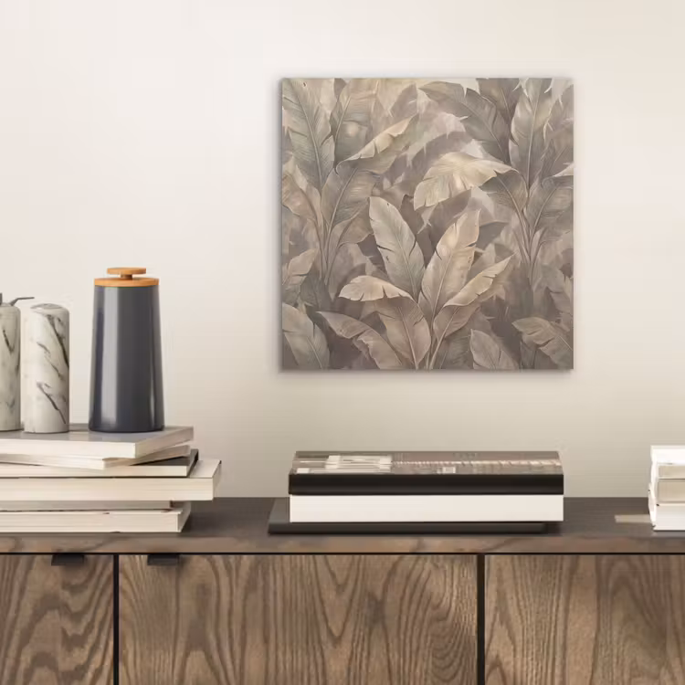 Bladeren - Tropisch - Natuur - Modern - Beige aluminium wit klein -sfeer1