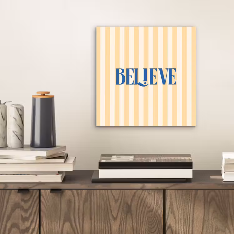 Blauw - Geel - Strepen - Believe aluminium wit klein -sfeer1