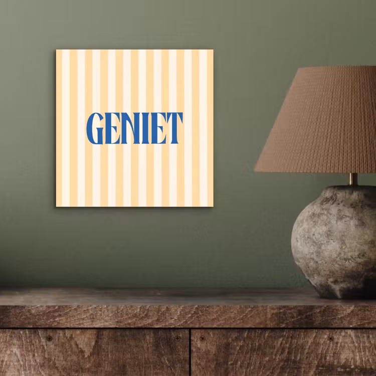 Blauw - Geel - Strepen - Geniet aluminium wit klein -sfeer2