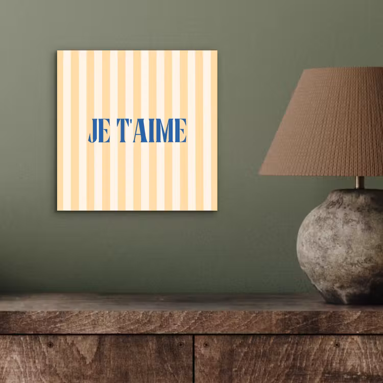 Blauw - Geel - Strepen - Je t'aime aluminium wit klein -sfeer2