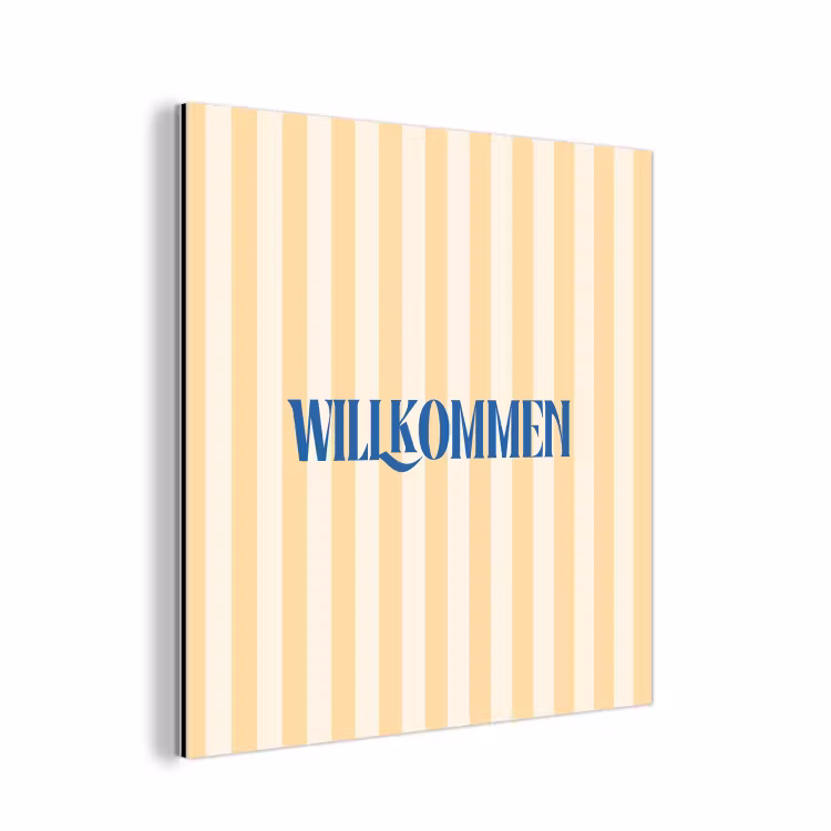 Blauw - Geel - Strepen - Willkommen aluminium wit klein -3d