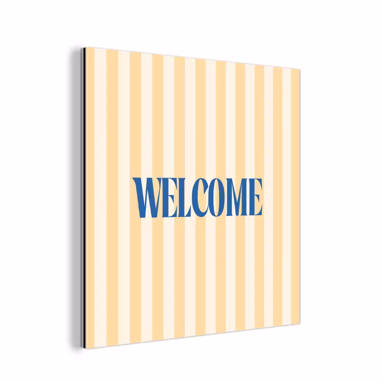 Blauw - Geel - Strepen - Welcome aluminium wit klein -3d