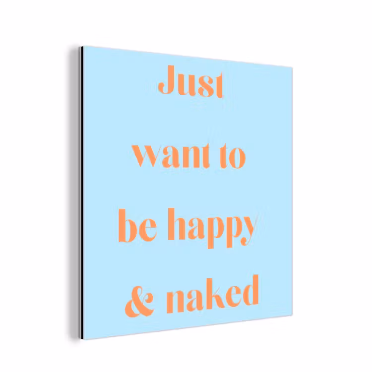Blauw - Oranje - Just want to be happy & naked aluminium wit klein -3d