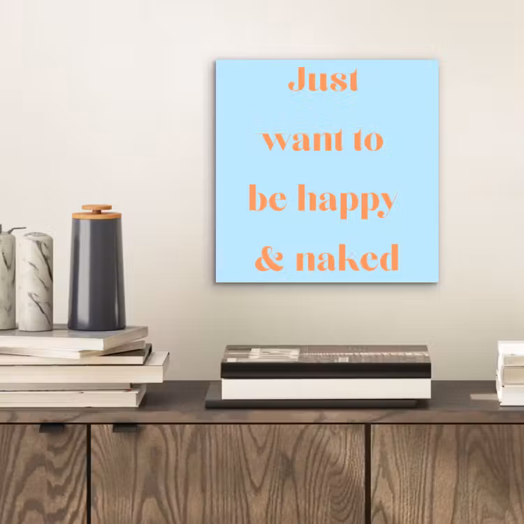 Blauw - Oranje - Just want to be happy & naked aluminium wit klein -sfeer1