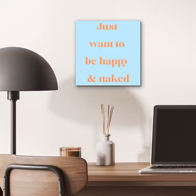 Blauw - Oranje - Just want to be happy & naked aluminium wit klein -sfeer5