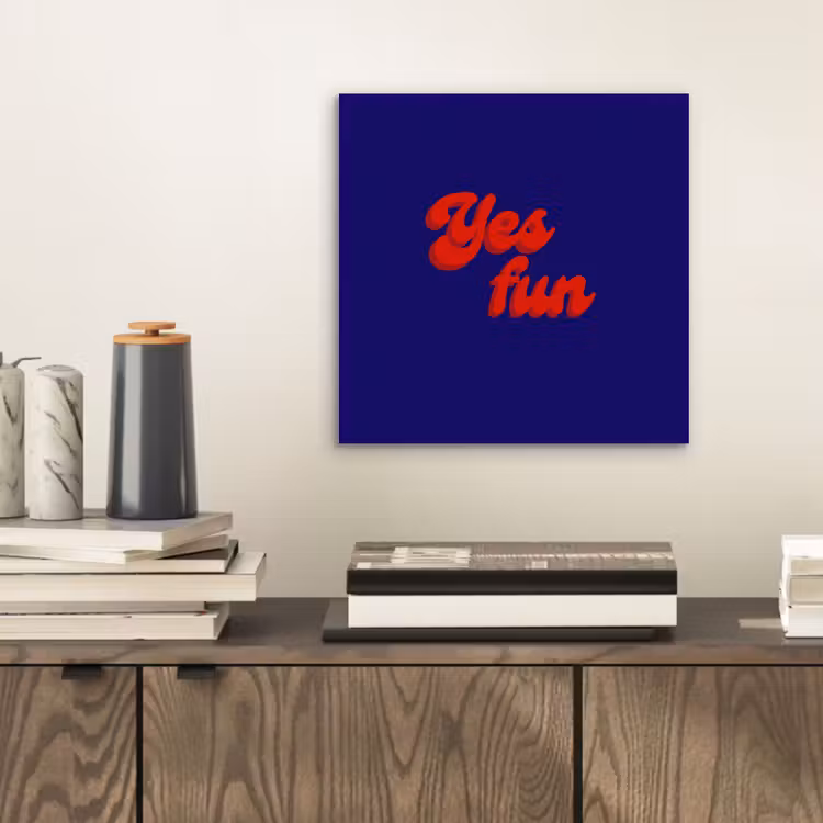 Blauw - Rood - Yes fun - 3D aluminium wit klein -sfeer1