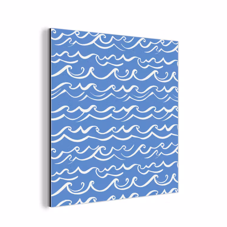 Blauw - Wit - Simpel - Getekend - Golven aluminium wit klein 46 -3d