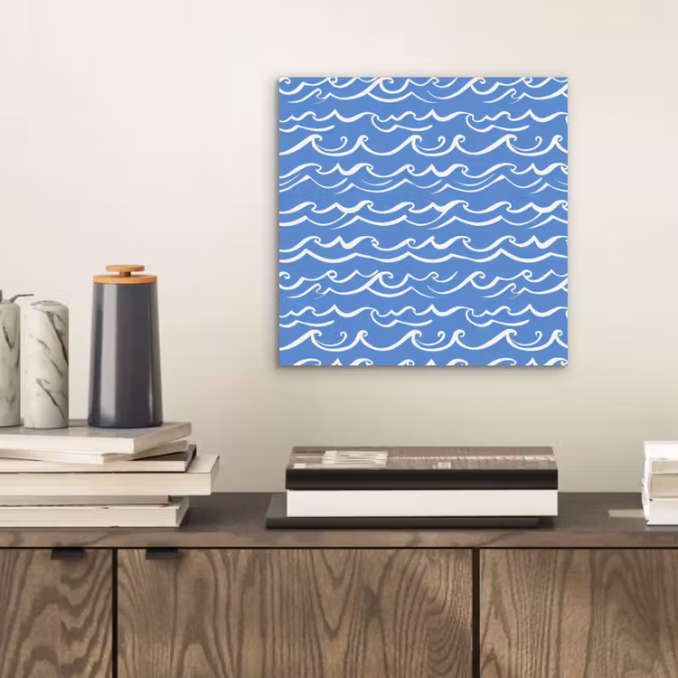 Blauw - Wit - Simpel - Getekend - Golven aluminium wit klein 46 -sfeer1