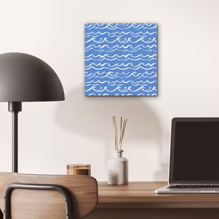 Blauw - Wit - Simpel - Getekend - Golven aluminium wit klein 46 -sfeer5