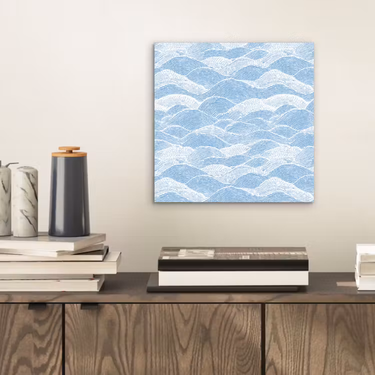 Blauw - Wit - Golven - Getekend aluminium wit klein 46 -sfeer1