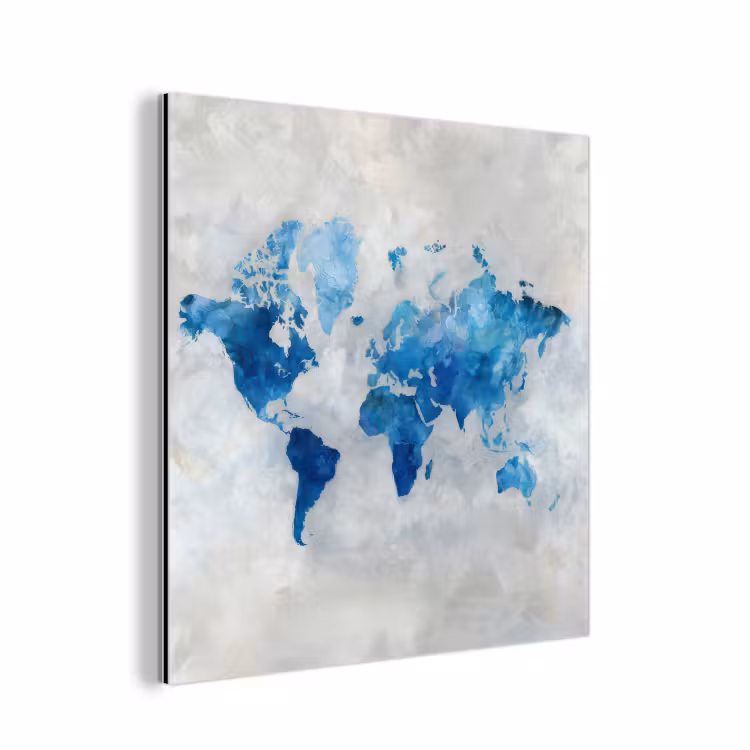 Blauw - Wolken - Textuur - Wereldkaart aluminium wit klein -3d