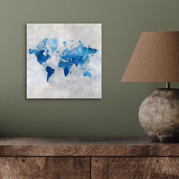 Blauw - Wolken - Textuur - Wereldkaart aluminium wit klein -sfeer2