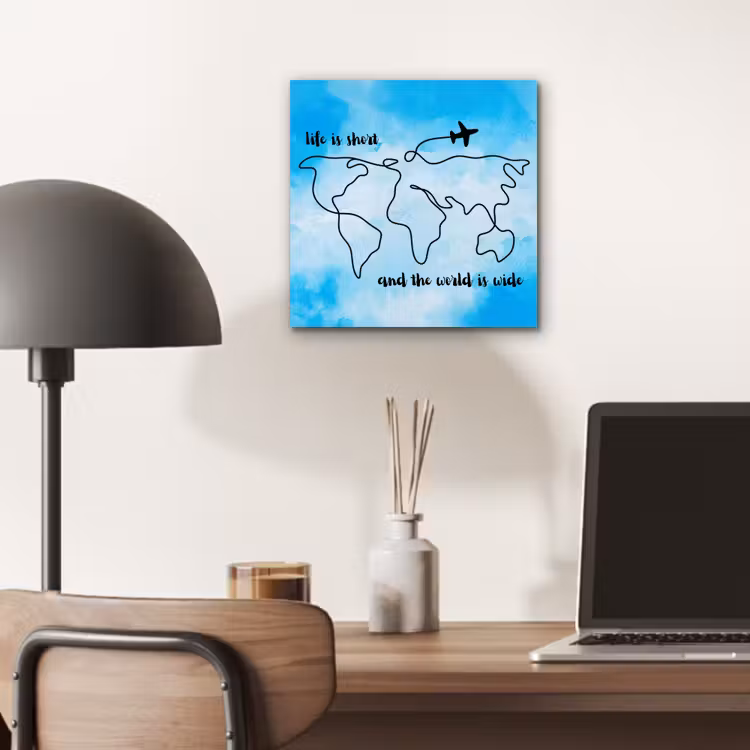 Blauw - Quote - Wereldkaart aluminium wit klein -sfeer5