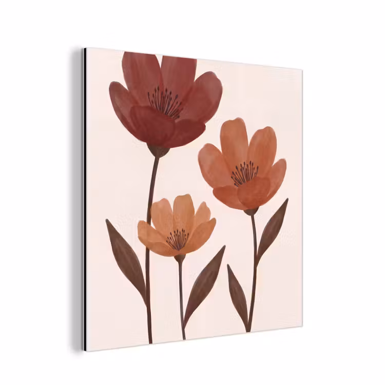 Bloemen - Abstract - Modern - Bruin - Decoratief aluminium wit klein -3d