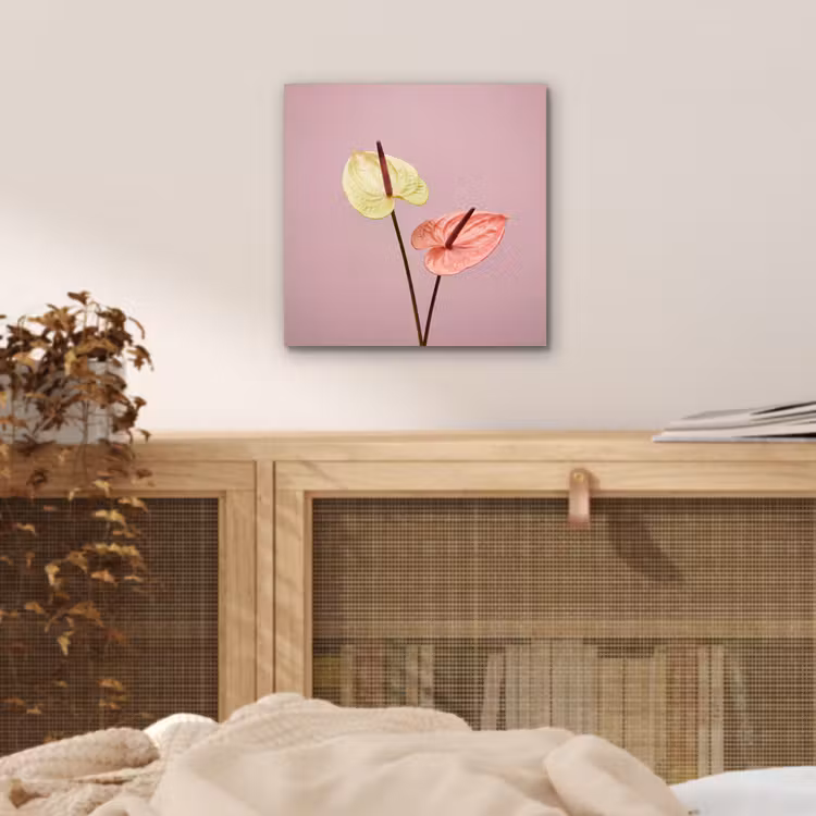 Bloemen - Anthuriums - Geel - Roze aluminium wit klein -sfeer3