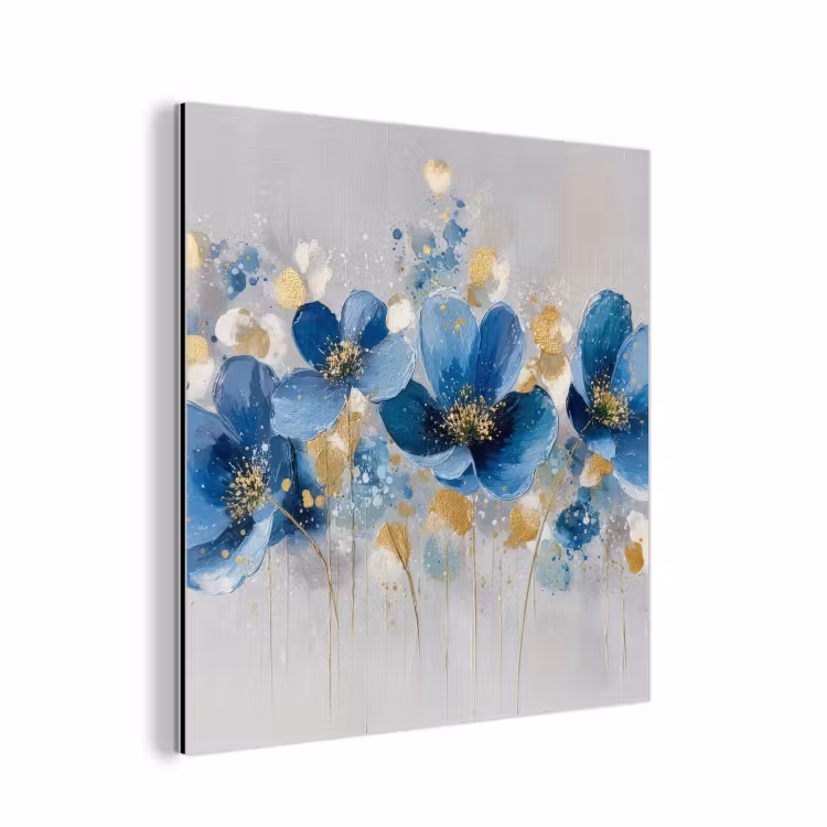 Bloemen - Blauw - Abstract aluminium wit klein -3d