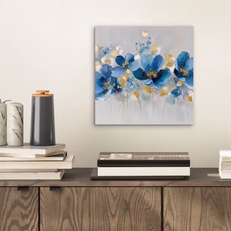 Bloemen - Blauw - Abstract aluminium wit klein -sfeer1