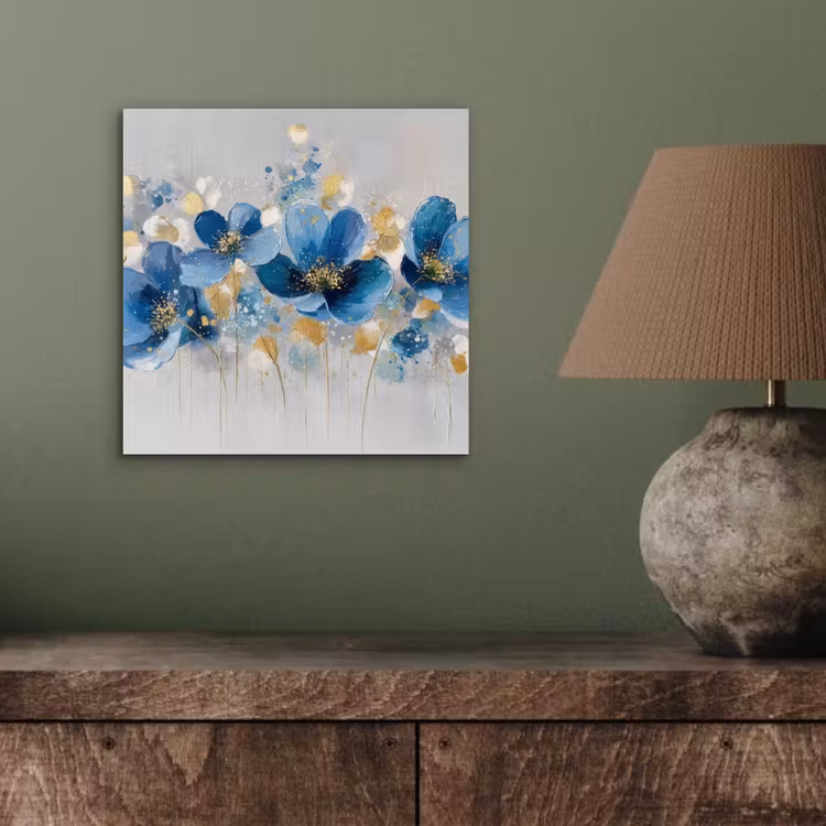 Bloemen - Blauw - Abstract aluminium wit klein -sfeer2