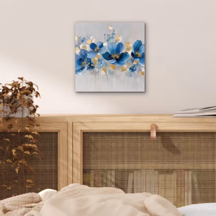 Bloemen - Blauw - Abstract aluminium wit klein -sfeer3