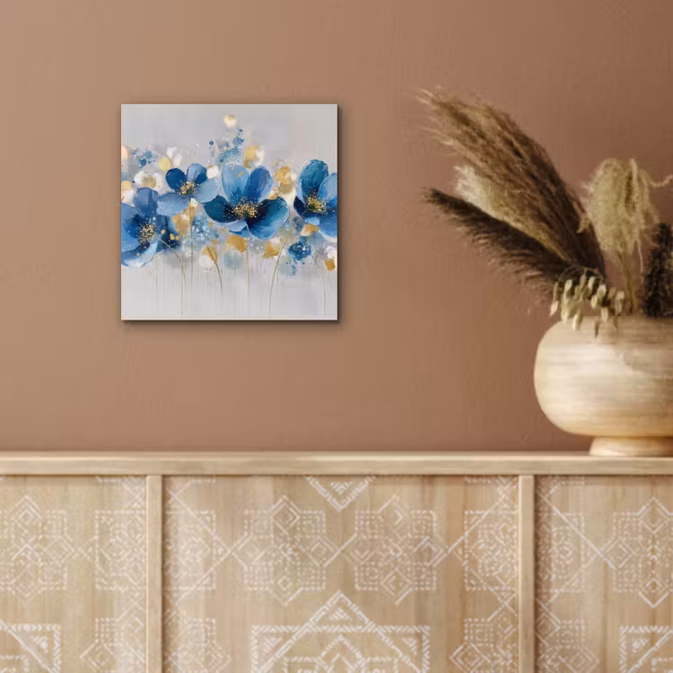 Bloemen - Blauw - Abstract aluminium wit klein -sfeer4
