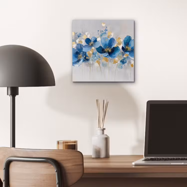 Bloemen - Blauw - Abstract aluminium wit klein -sfeer5
