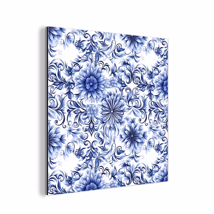 Bloemen - Blauw - Patroon - Wit aluminium wit klein 46 -3d