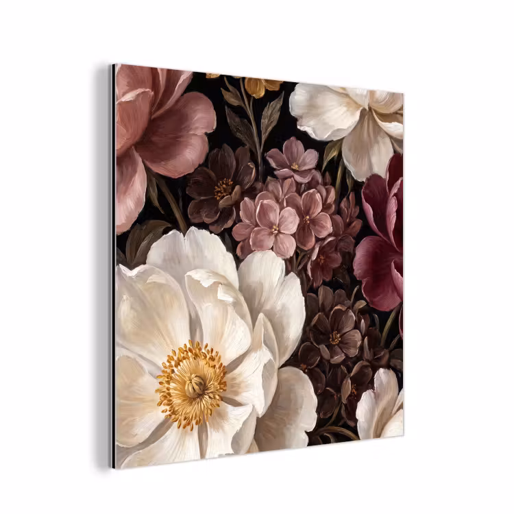 Bloemen - Boeket - Klassiek - Donker - Rood aluminium wit klein -3d