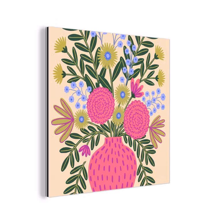 Bloemen - Boeket - Natuur - Abstract - Roze aluminium wit klein -3d