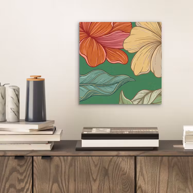 Alu-Dibond-Bild - Blumen – Grün – Illustration - Bloemen - Groen - Illustratie aluminium wit klein