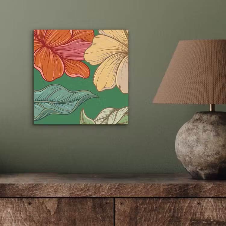 Alu-Dibond-Bild - Blumen – Grün – Illustration - Bloemen - Groen - Illustratie aluminium wit klein