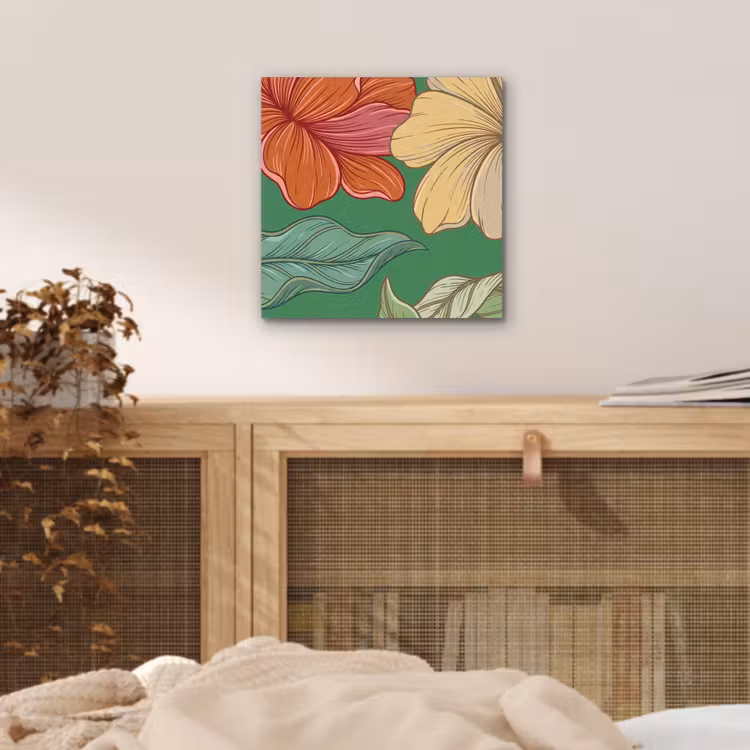 Alu-Dibond-Bild - Blumen – Grün – Illustration - Bloemen - Groen - Illustratie aluminium wit klein