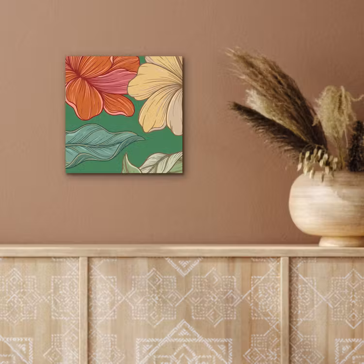 Alu-Dibond-Bild - Blumen – Grün – Illustration - Bloemen - Groen - Illustratie aluminium wit klein