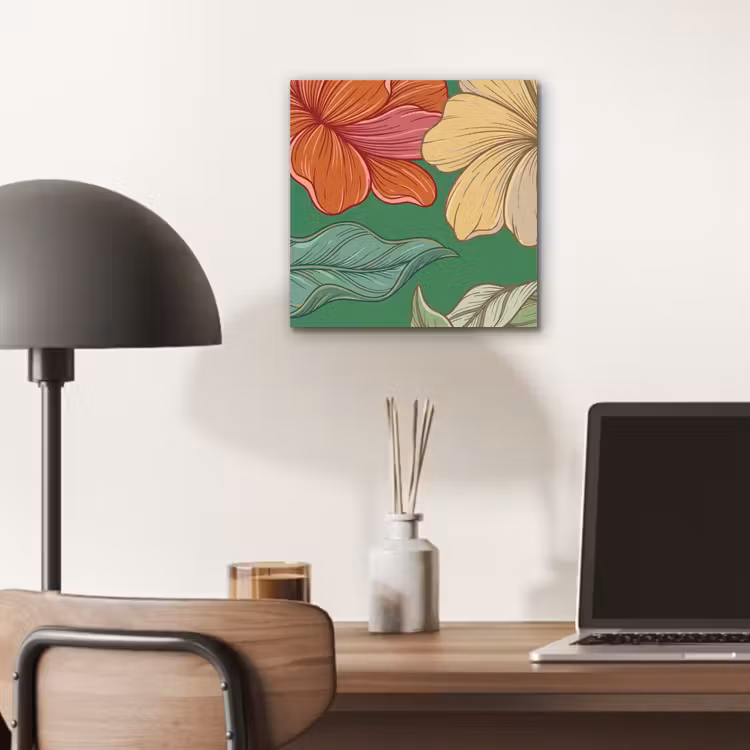 Alu-Dibond-Bild - Blumen – Grün – Illustration - Bloemen - Groen - Illustratie aluminium wit klein