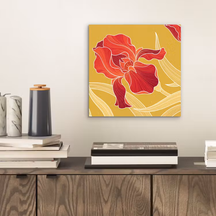 Alu-Dibond-Bild - Blumen – Illustration – Rot - Bloemen - Illustratie - Rood aluminium wit klein