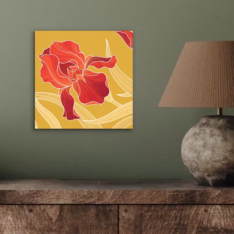 Alu-Dibond-Bild - Blumen – Illustration – Rot - Bloemen - Illustratie - Rood aluminium wit klein