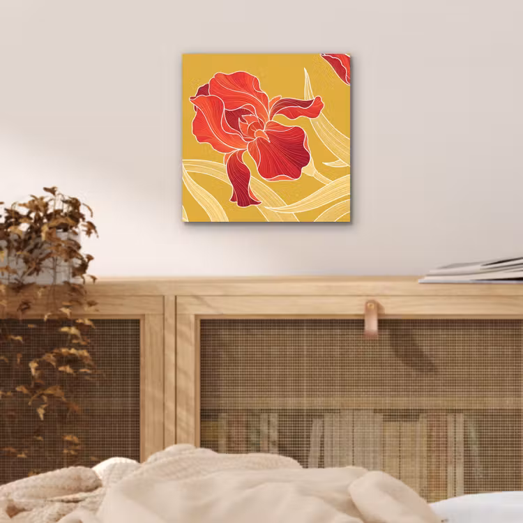 Alu-Dibond-Bild - Blumen – Illustration – Rot - Bloemen - Illustratie - Rood aluminium wit klein