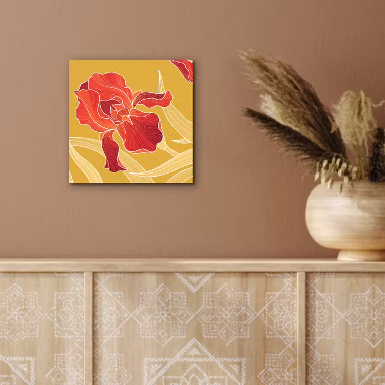 Alu-Dibond-Bild - Blumen – Illustration – Rot - Bloemen - Illustratie - Rood aluminium wit klein