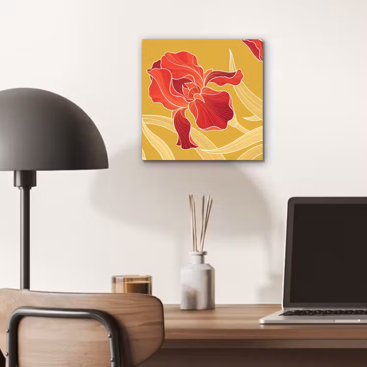 Alu-Dibond-Bild - Blumen – Illustration – Rot - Bloemen - Illustratie - Rood aluminium wit klein
