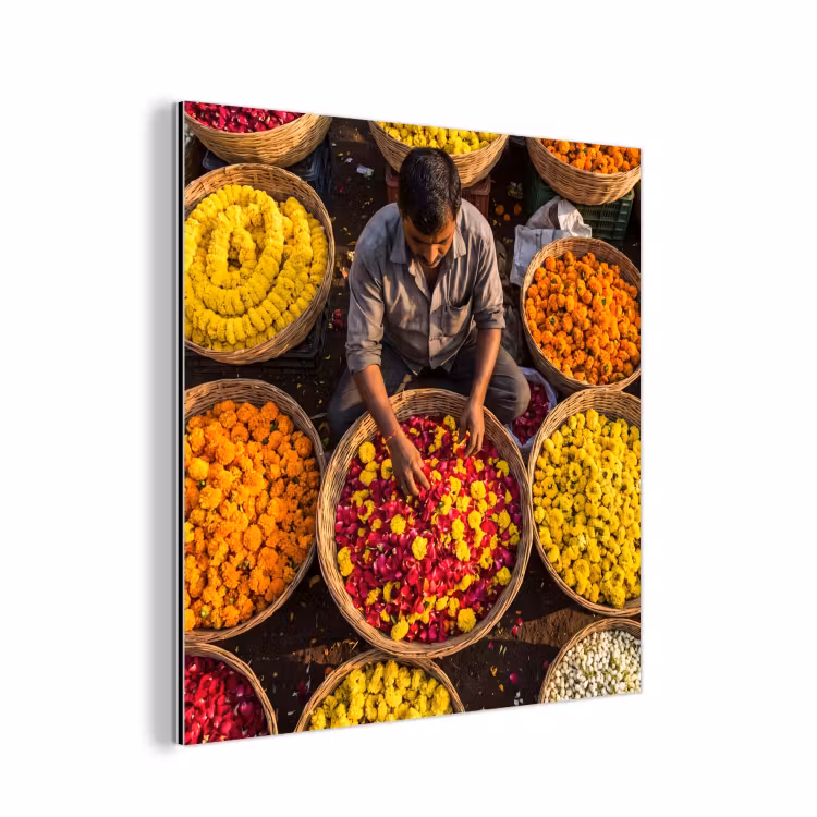 Alu-Dibond-Bild - Blumen – Markt – Bunt - Bloemen - Markt - Kleurrijk aluminium wit klein
