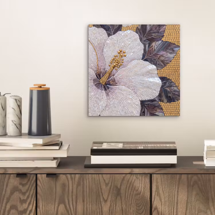 Bloemen - Mozaïek - Kunst - Modern - Goud aluminium wit klein -sfeer1