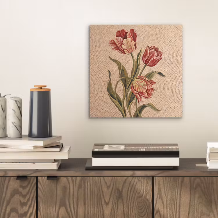 Bloemen - Mozaïek - Rood - Groen - Kunst aluminium wit klein -sfeer1