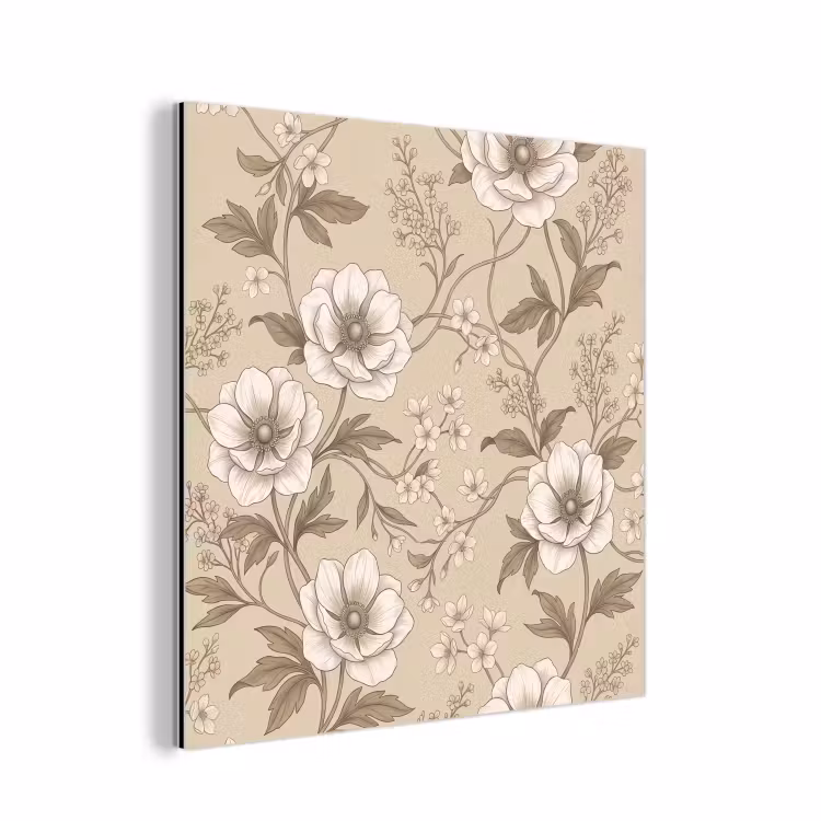 Bloemen - Patroon - Beige aluminium wit klein -3d