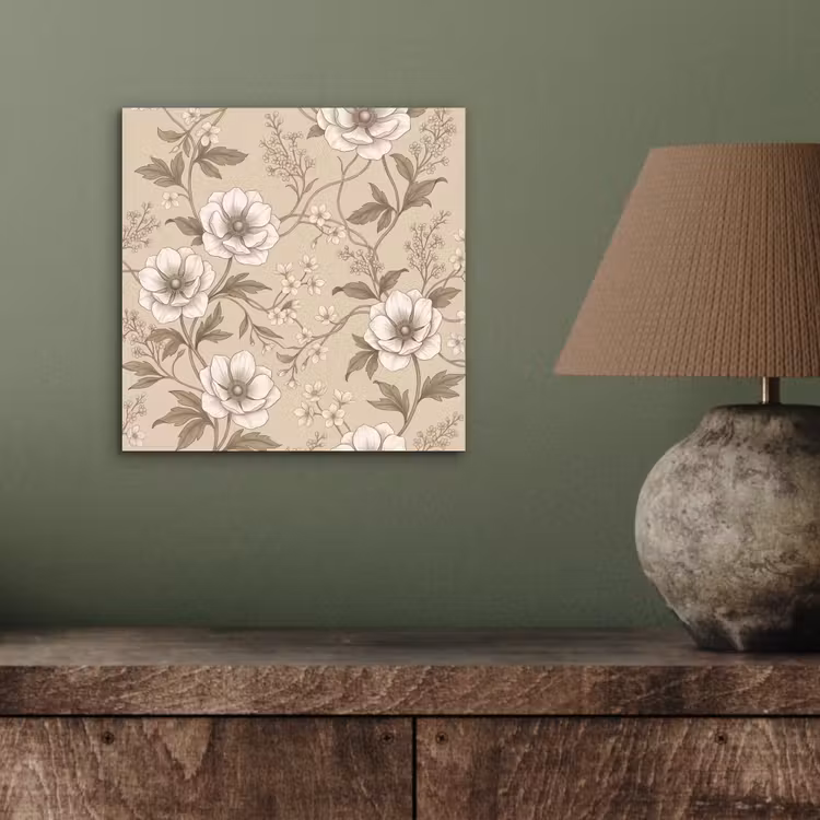 Bloemen - Patroon - Beige aluminium wit klein -sfeer2