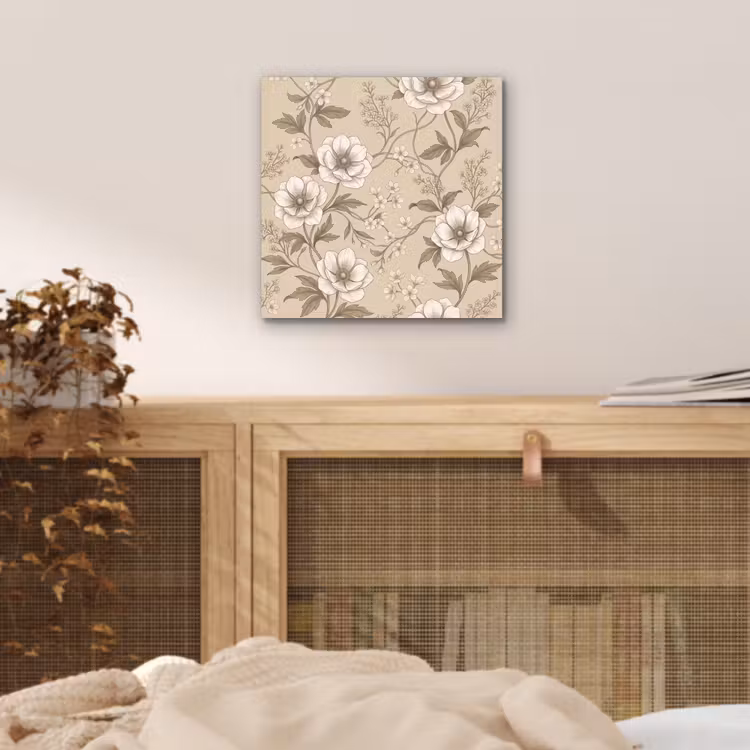 Bloemen - Patroon - Beige aluminium wit klein -sfeer3