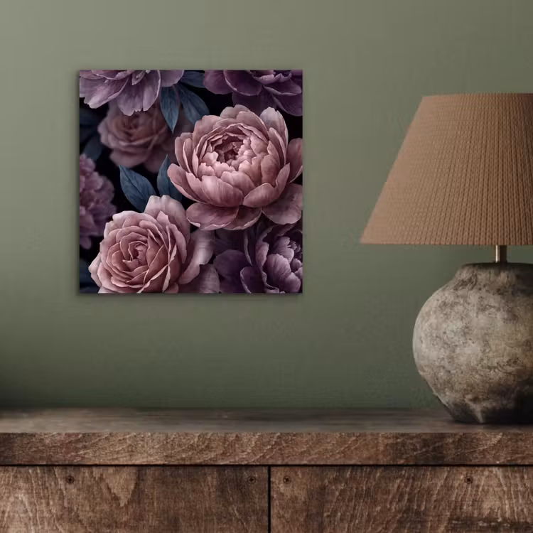 Bloemen - Patroon - Donker - Botanisch - Paars aluminium wit klein -sfeer2