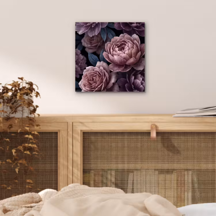 Bloemen - Patroon - Donker - Botanisch - Paars aluminium wit klein -sfeer3
