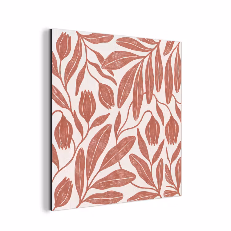 Bloemen - Patroon - Modern - Natuur - Bruin aluminium wit klein -3d