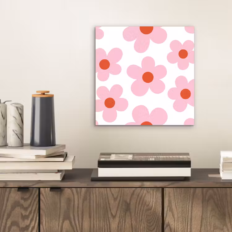 Bloemen - Patroon - Modern - Roze - Wit aluminium wit klein -sfeer1